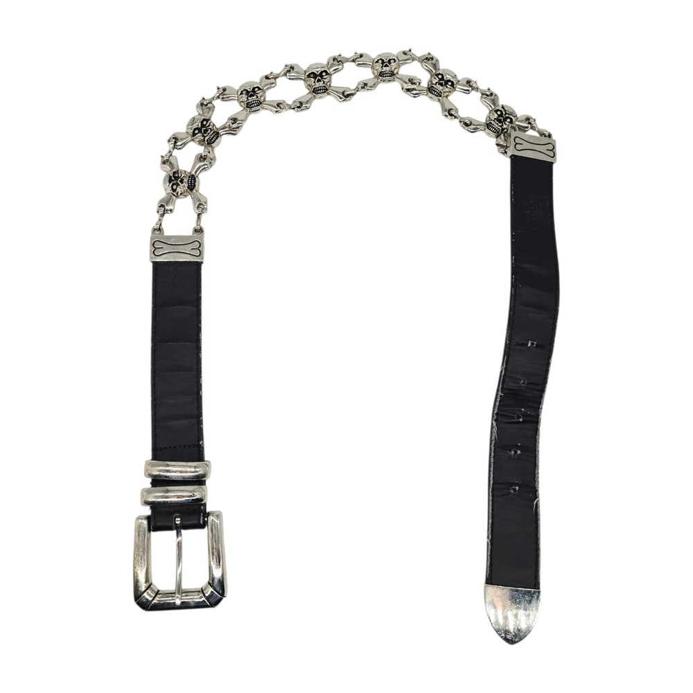 Vintage Y2K Belt Size Small (28-30) Skull Crossbones Skater Biker Grunge Goth
